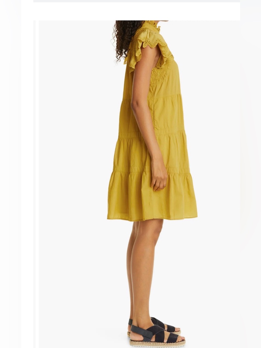 Sea New York Adrienne Tiered Cotton Dress In Yellow Mustard.Size M - Picture 2 of 13